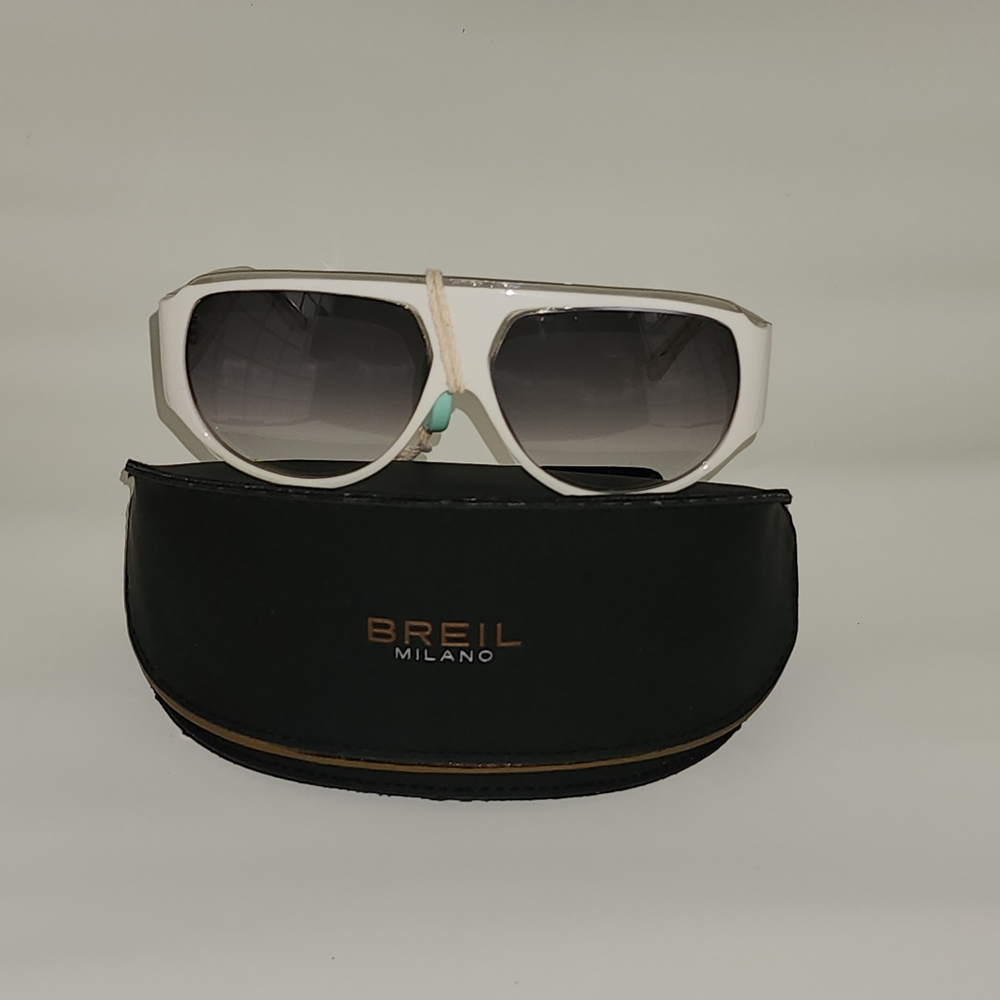 NWT $375 Breil Milano White Sunglasses With Black Case